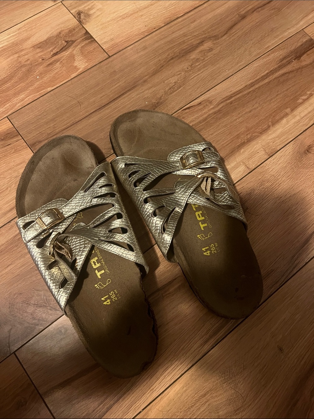 Birkenstock Women's Metallic Gold Slide Sandals